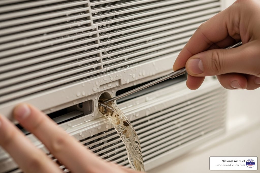 how to clean window ac drain line