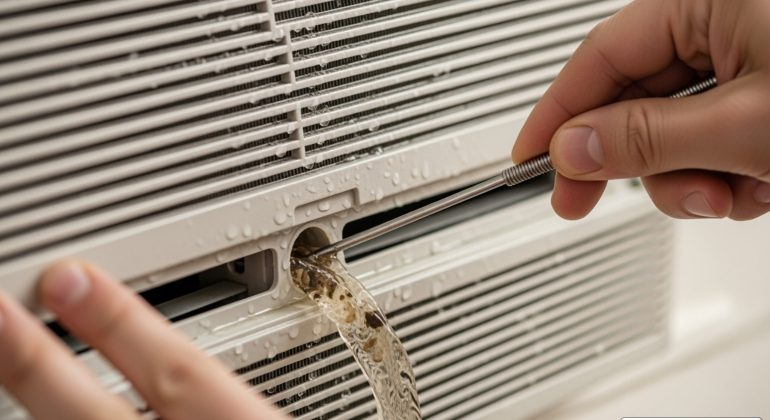 how to clean window ac drain line